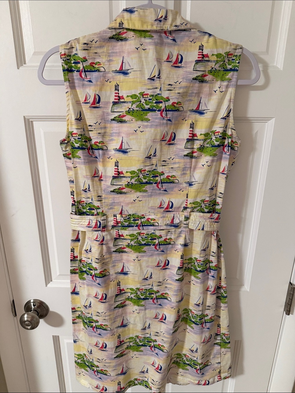 Island Republic Nautical Lighthouse & Sailboat Sleeveless Belted Shirt Dress 4 - Picture 7 of 7